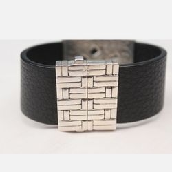 John Hardy Wide Sterling Silver Black Band Fashion Bracelet 7.5 Inches 