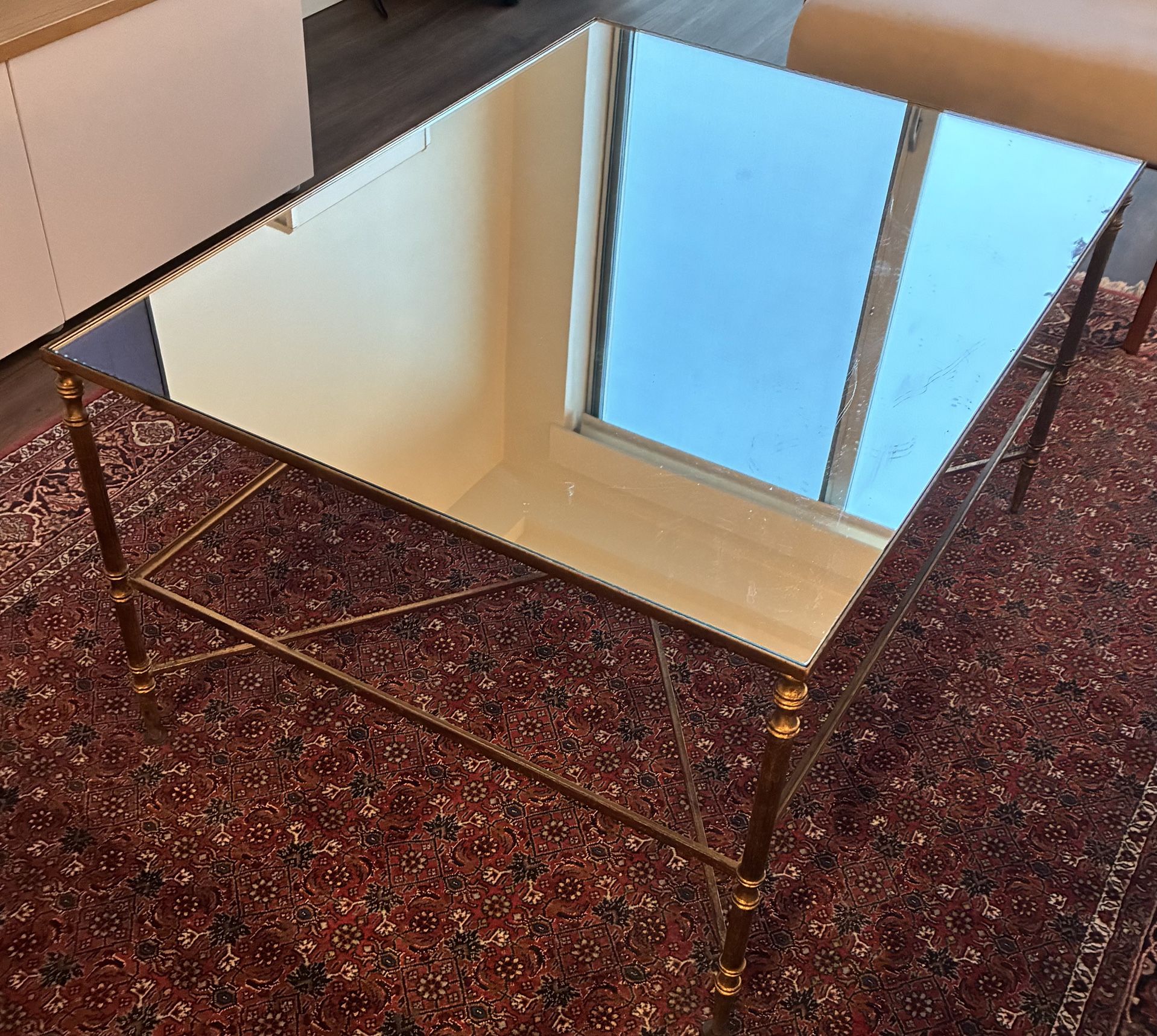 Elegant Glass Coffee Table with Gold Frame – $80