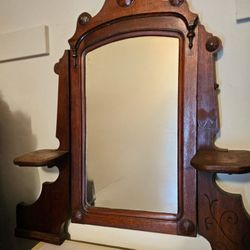 GORGEOUS ANTIQUE WOOD/ MARBLE DESK WITH MIRROR