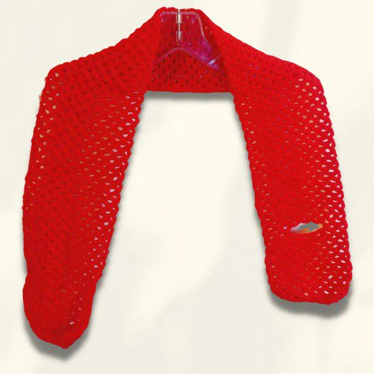 Vintage Shawl Hand Crochet Knitted Scarf | Red | Wrap | Hand Knit | NEW | NWOT |