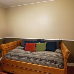 Solid Pine wood twin trundle bed.