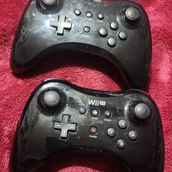 2 Nintendo Wii U Pro Wireless Controller Black WUP-005 Tested Working OEM NICE!!