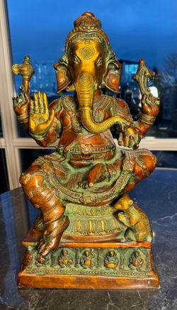 Large Brass Ganesha Statue 21" — Hindu God Idol, Indian Home Décor