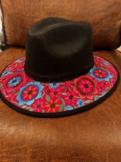 Unique black embroidered floral hat with a boho vibe #festivalvibes
