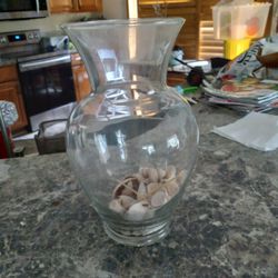 Glass Flower Vase With Seashells  5.00