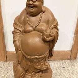 17” Old Fragrant Wood Happy Laugh Buddha Statue 