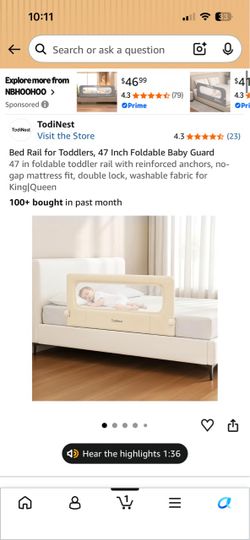 Foldable baby bed rail (new) - 47 inch