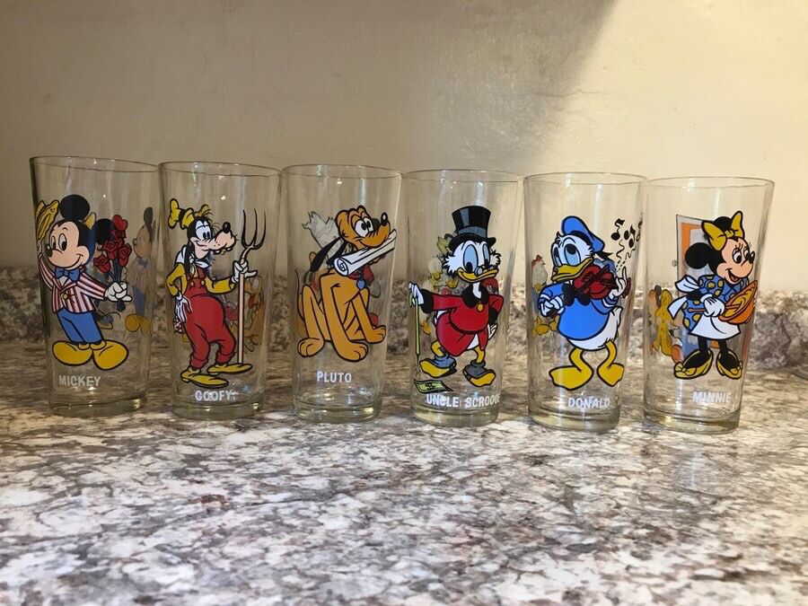Disney Collector Series Glasses Mickey, Goofy, Pluto, Scrooge, Donald, and Minnie