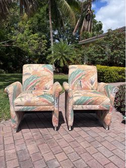1980s upholstered modern armchairs / PAIR