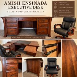 Amish Ensinada Solid Wood Executive Desk & Executive Chair