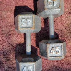 SET OF 45s   HEXHEAD DUMBBELLS
 TOTAL 90LBs. 
7111  S. WESTERN WALGREENS 
$90     CASH ONLY AS IS 