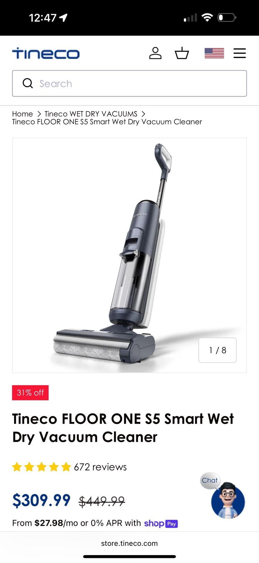 Tineco FLOOR ONE S5 Smart Wet Dry Vacuum Cleaner