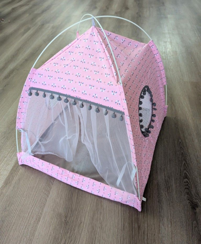Cute Portable Pink Pet Tent With Curtains