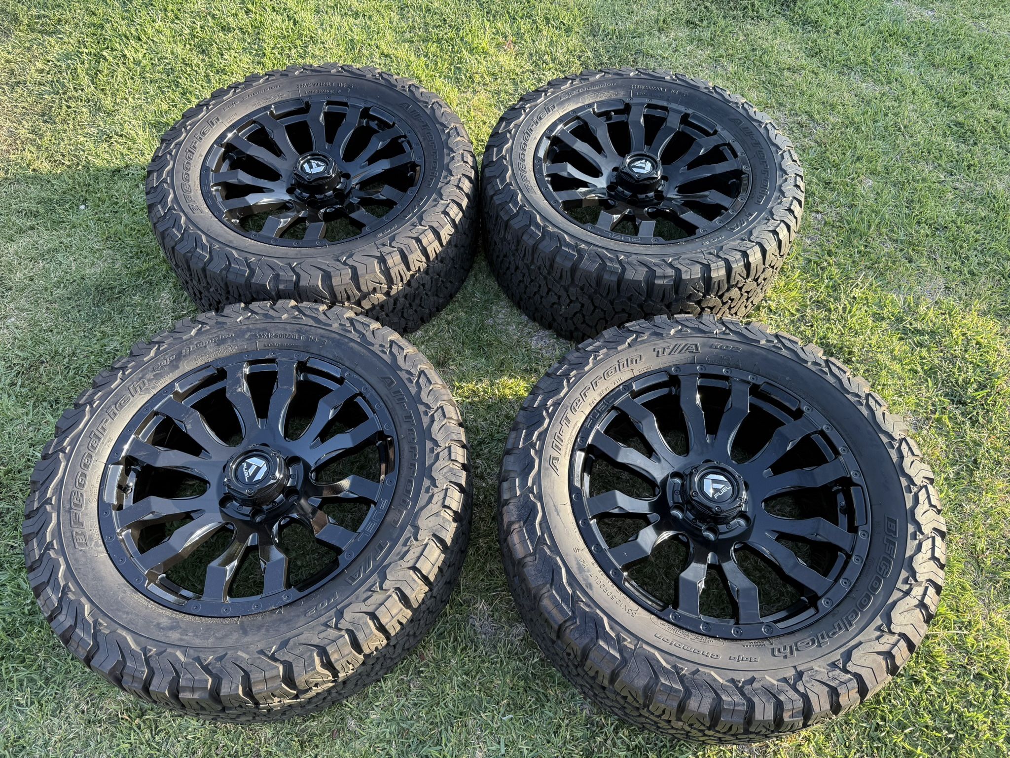 (4) 20” Fuel Wheels 33x12.50R20 Bfgoodrich All Terrain