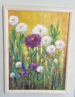 Framed floral acrylic painting approx 18x24 inches