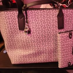 Black And White GUESS Purse With Wallet