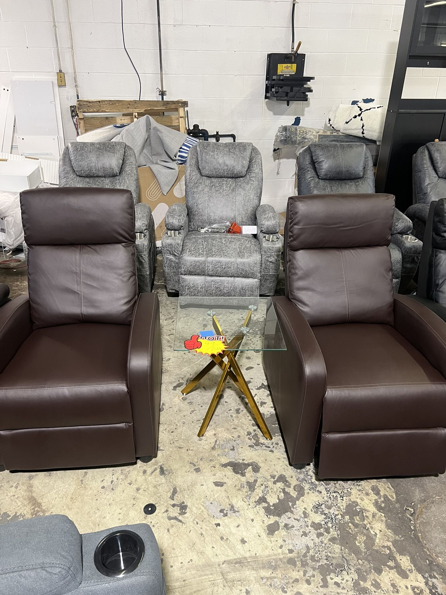 2-pcs Brand new Living Room Chaise Lounge Modern Recliner, Single Sofa Reading Chair PU Leather Home Theater Seat Adjustable Armchair with Thick Seat 