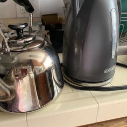 (1) Silver Water Stop Top Kettle And (1) Electric Water Kettle. Reduced EACH $10