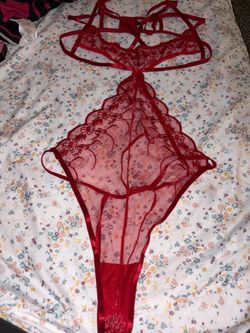Red lingerie with floral design