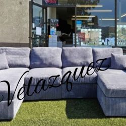 ✅️✅️4 pc  grey corduroy fabric sectional sofa with double chaise.✅️✅️✅️