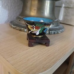 Miniature Antique Cloisanne Dragon Bowl