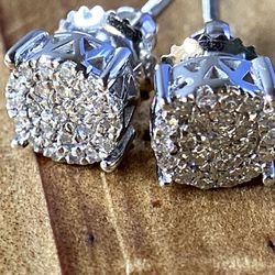 10kt wg diamond flooded earrings screwbacks