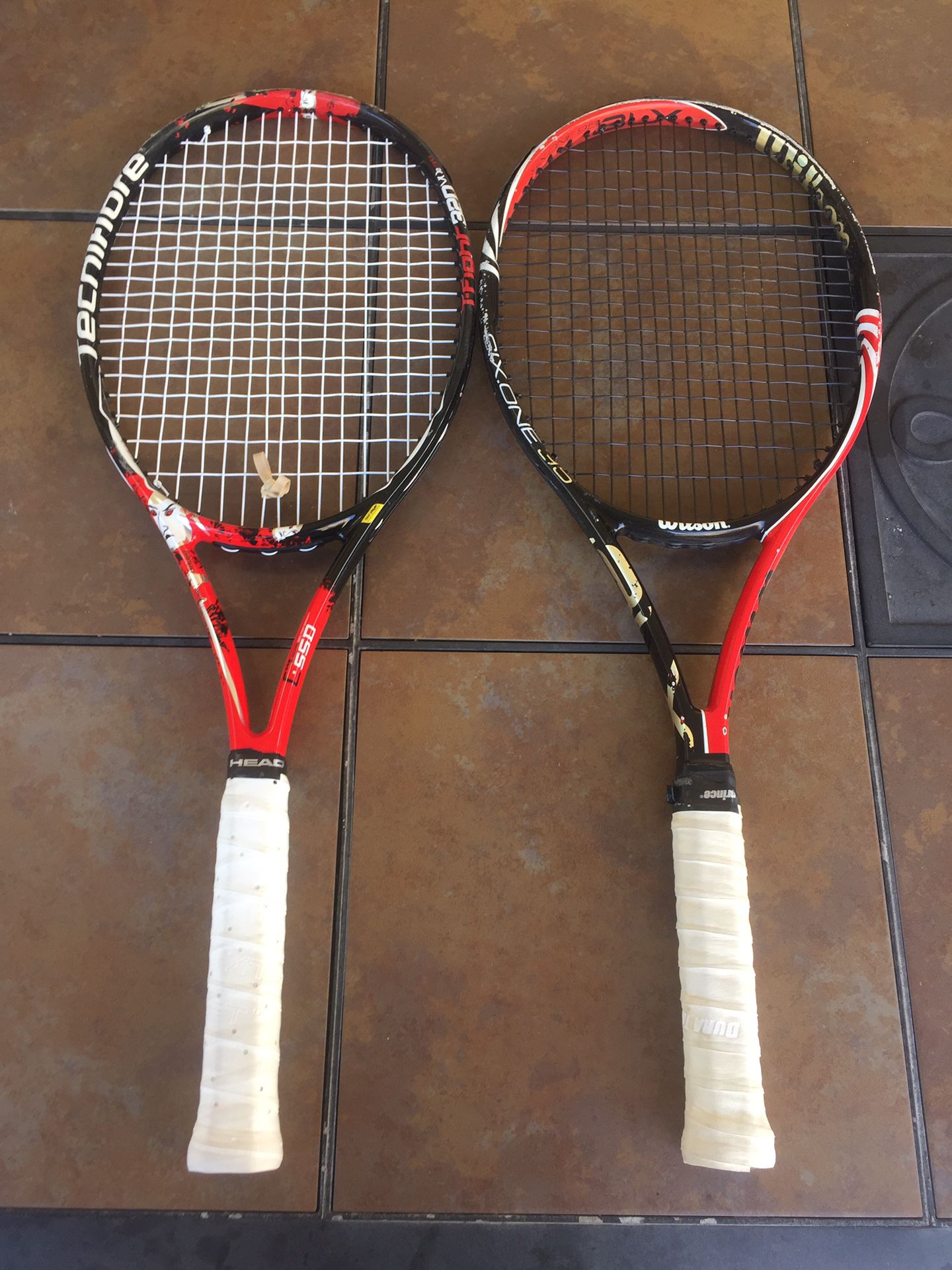 Wilson and Technifibre tennis rackets