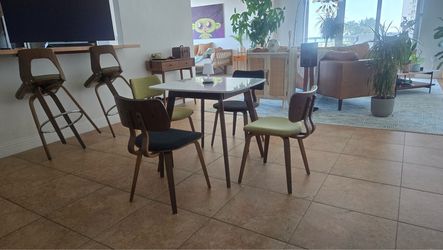 Article Vena Café Table – Walnut & Marble + 4 Free Chairs