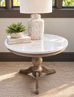Pottery Barn Round Marble Top Accent / Side Table