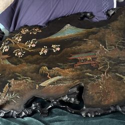 Real Live Wood Hand Painted Antique Oriental Tabletop Wall Hanging