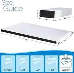 Queen 3” Trifold Camping Mattress Memory Foam Guest Bed-RV 58”x78”x3” $80 Firm New In Box