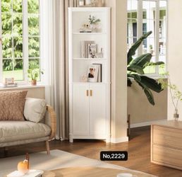 69” Tall Corner Shelf with Doors, 6-Tier Corner Storage Cabinet with Doors, Space Saver Shelf ,White
