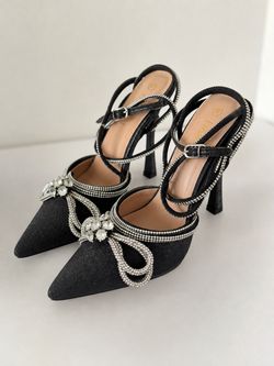 Black Rhinestone Butterfly Pointed-Toe Heels