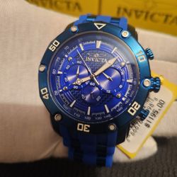 NEW MEN'S LUXURY SPORTY NICE BLUE TONE 50mm FACE 100% AUTHENTIC INVICTA CHRONOGRAPH WATCH.