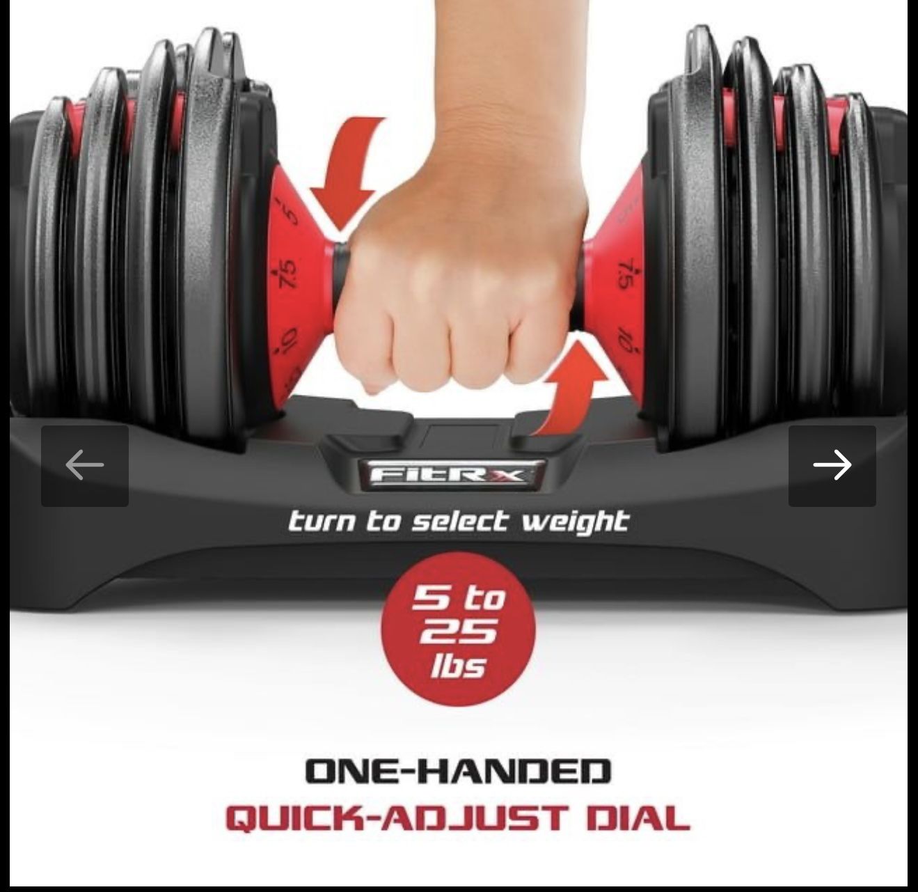 FitRx SmartBell, 25lbs. Quick-Select 9 in 1 Adjustable Dumbbell for Home Gym, 5-25lbs. Weight in 2.5lbs Increments
