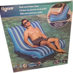 Aqua Pool and Patio Chair Inflatable Pool Lounge Float, Blue Striped 1872252