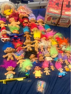 Troll Doll Lot of 47 Various Sizes One Pair Of Treasure Troll Earrings, See Pics