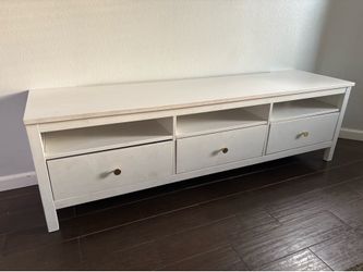 72” white TV stand with gold pull handles