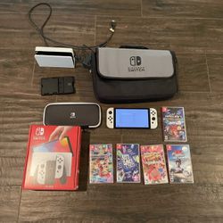  Switch OLED Handheld Console 64GB White Bundle W/ Games and Carry Cases