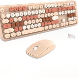 Wireless Keyboard and Mouse Combo, Colorful Wireless Keyboard with Round Keycaps,2.4GHz Dropout-Free Connection,Long Battery Life,Cute Wireless Mouse 