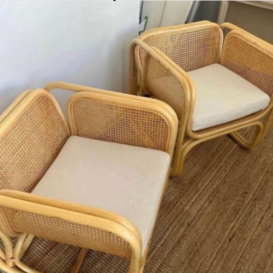 Pair of Vintage Caned Chairs with Cream Cushions [OPEN TO OFFERS]