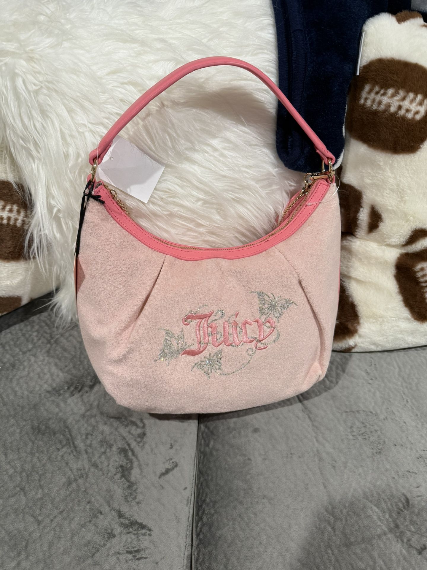 Juicy Couture Wingin It Terry Hobo Bag Pink Diamond Butterfly Shoulder NEW Purse
