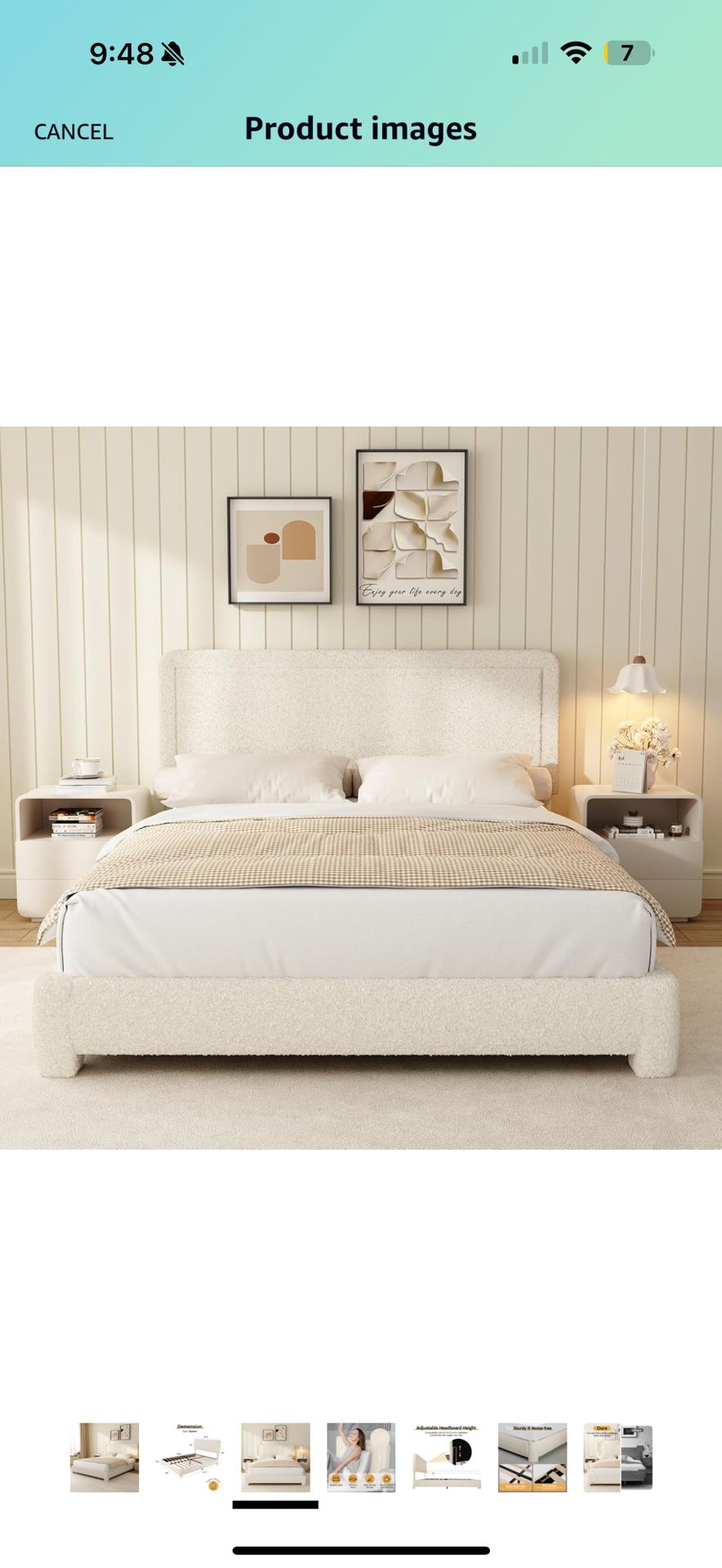 boucle cream bed frame 