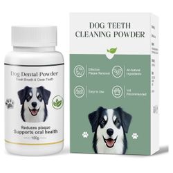 Dog Dental Cleaning Powder 100g – Unflavored – Natural Plaque & Tartar Remover – Freshens Breath – Easy-to-Use Oral Care Supplement for Dogs, Cats & A