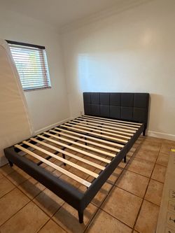 Dark Gray Upholstered Platform Bed Frame