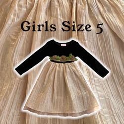 Girls Size 5 Gold n Black Dress