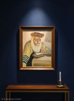 Oil Painting Jewish Man In The Prayer Shawl Reading a Book Signed Doris Jones 34.5:×28.5"
