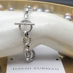 David Yurman Sterling Silver 11mm  Madison chain  Bracelet With Saphiro Stone Toggle clasp Sz M