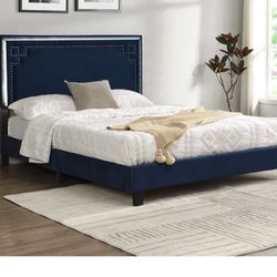 Brand New Queen Size Blue LED Platform Bed Frame With New Mattress/Fast Delivery