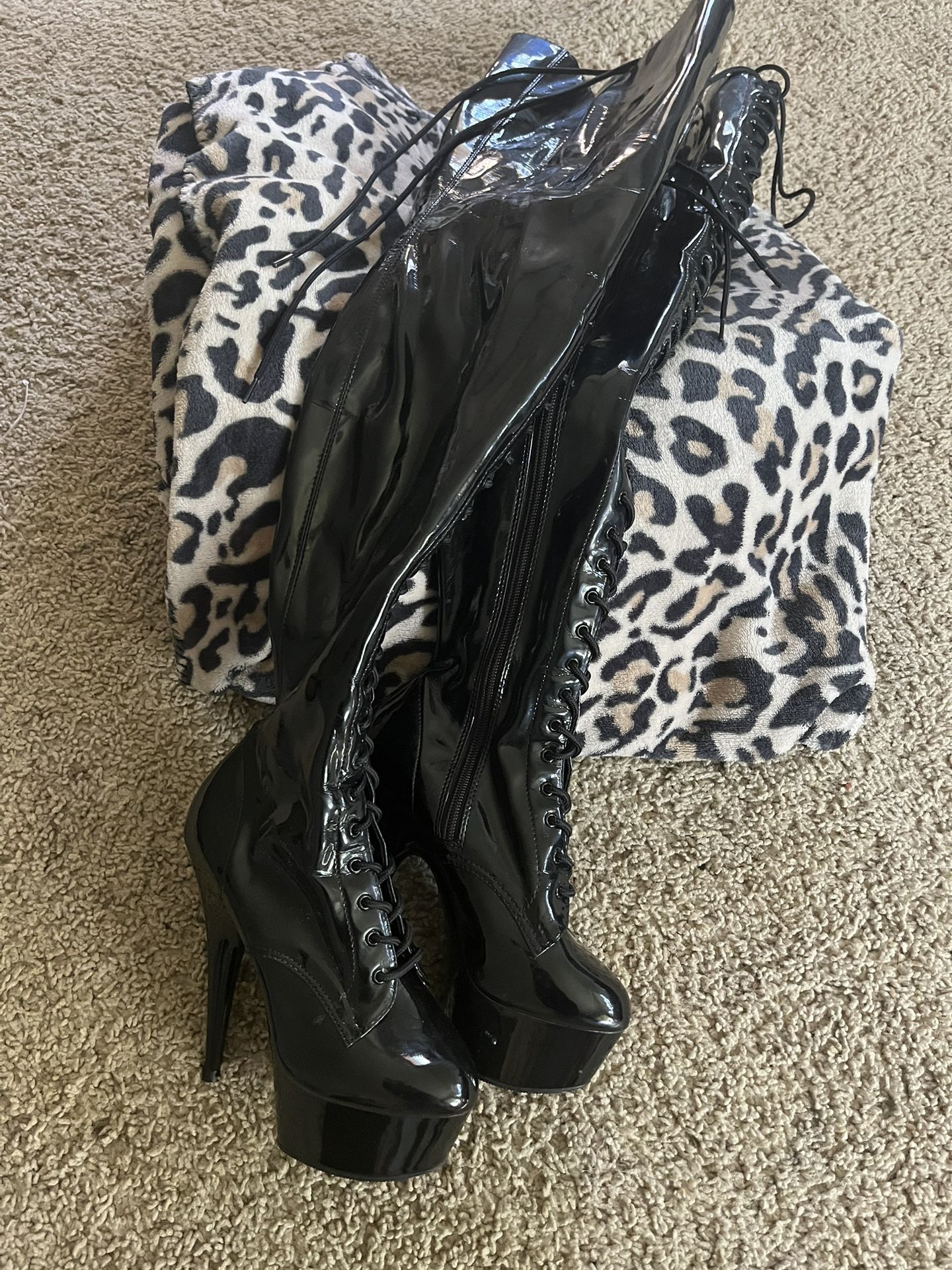 Black Thigh High Pleaser Boots Size 6